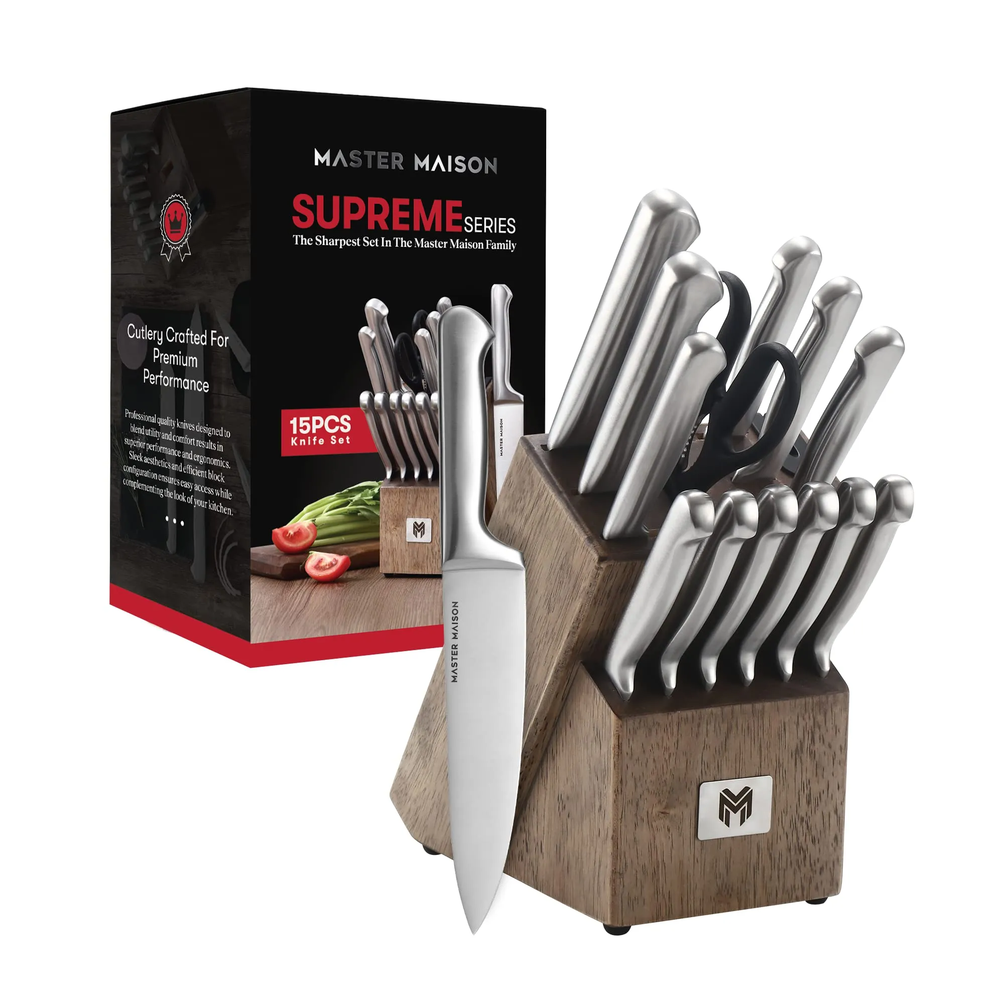 15-Piece Kitchen Knife Set With Block  German Stainless Steel