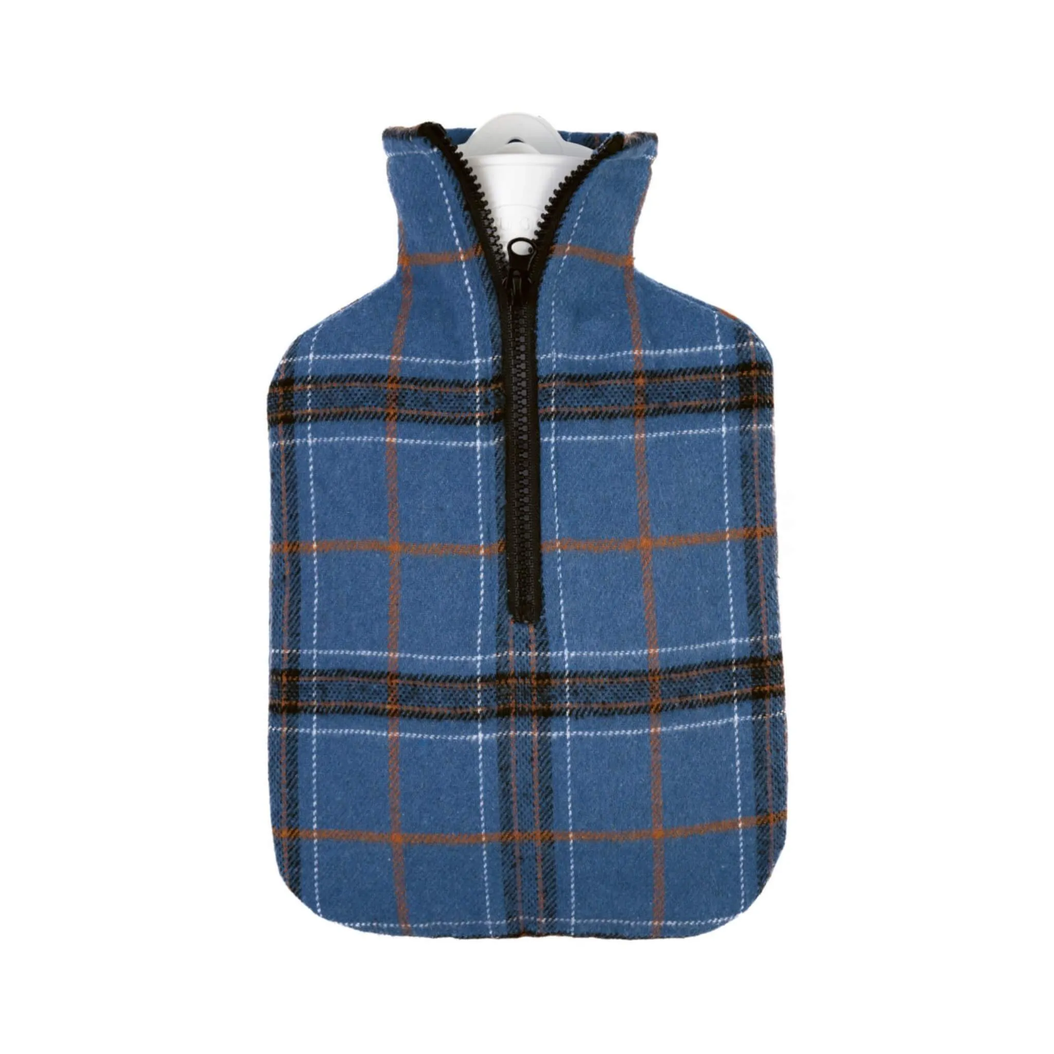 1.8 Litre Classic Hot Water Bottle with Denim Blue Check Flannel Cover (rubberless)