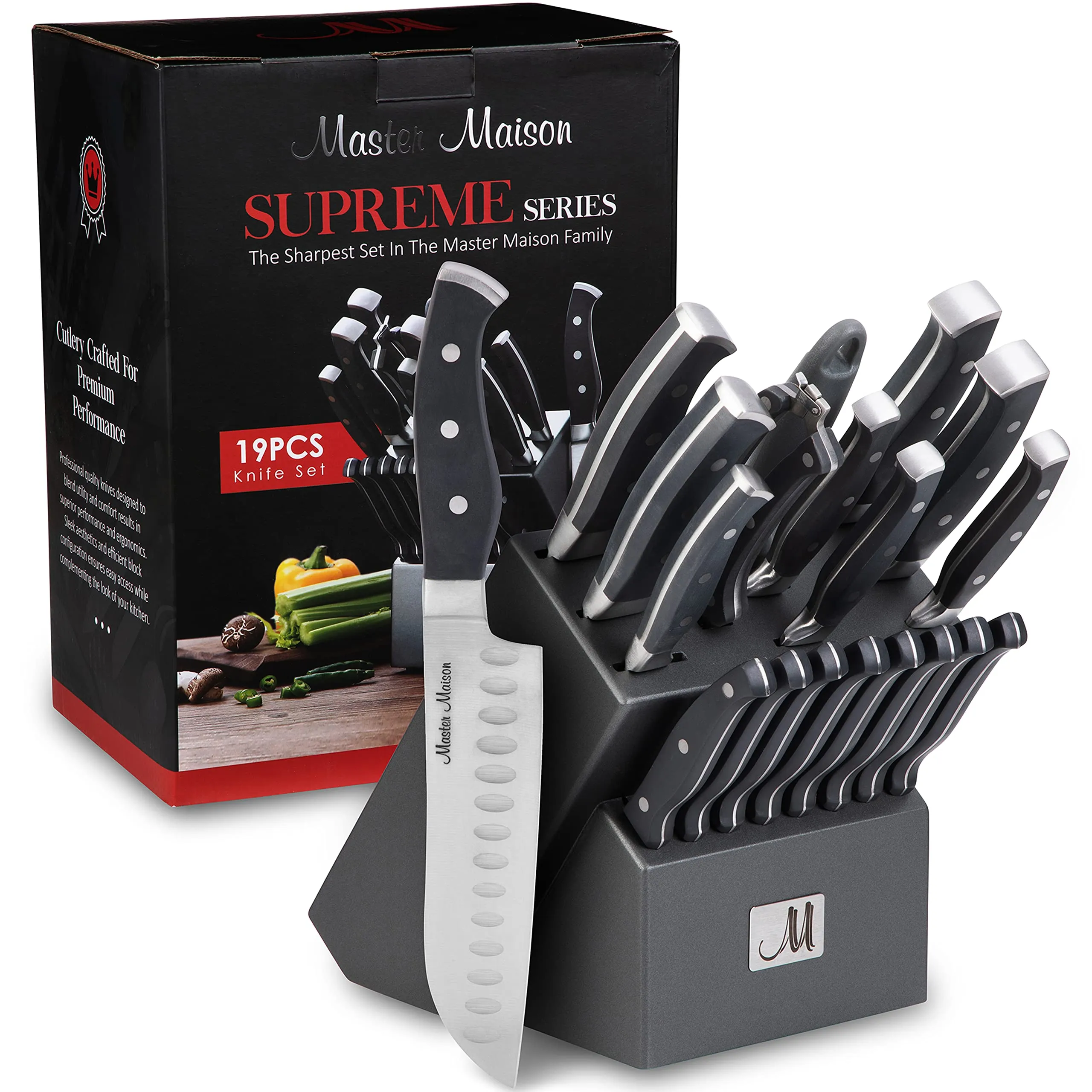 19-Piece Kitchen Knife Set With Wooden Block - Best German Forged Stainless