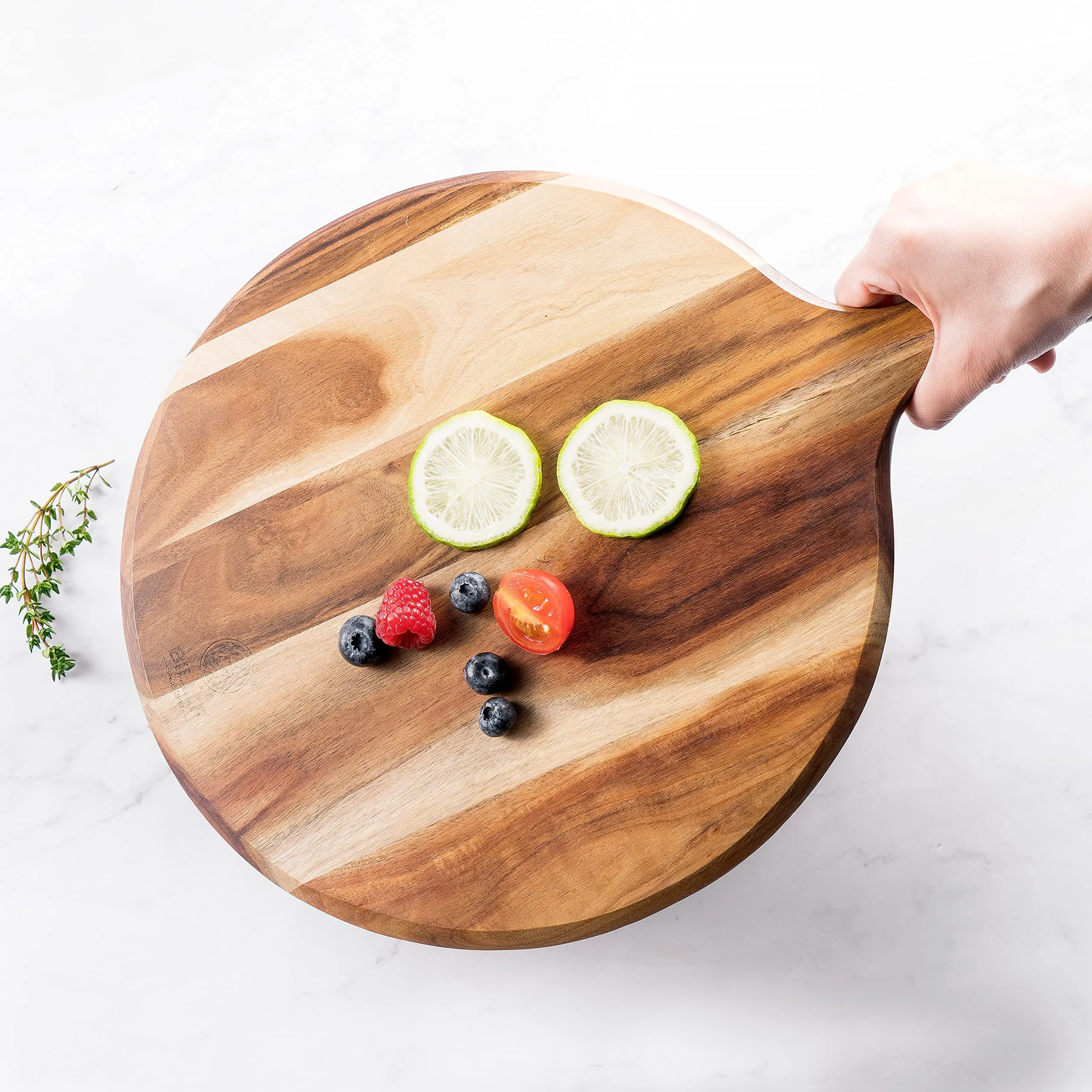 Acacia Wood Cutting Board with Handle Pizza Paddle Serving Board for Cheese, Meat, Fruit and Bread