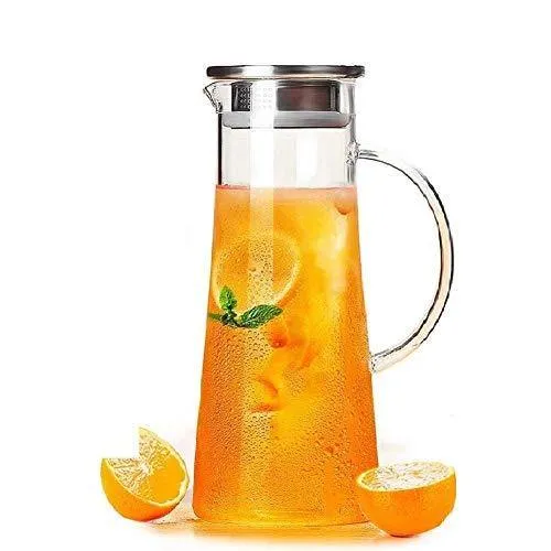 ADITYA FASHION Glass Water Jug with Lid Glass Pitcher Hot Water Jug Milk Carafe Glass Water Jug for Dining Table 1300 ml