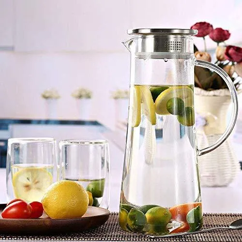 ADITYA FASHION Glass Water Jug with Lid Glass Pitcher Hot Water Jug Milk Carafe Glass Water Jug for Dining Table 1300 ml