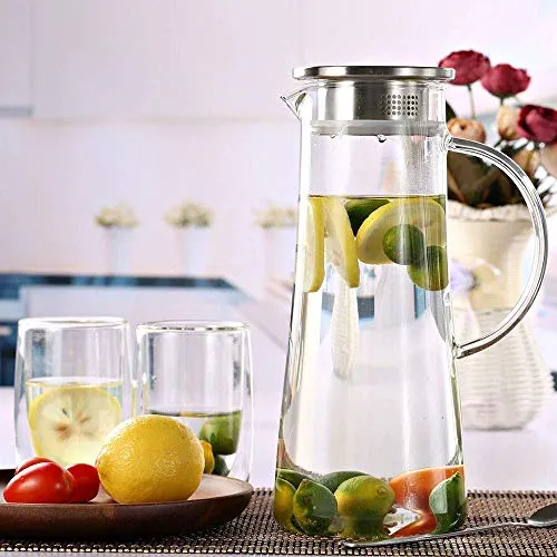 Aeternum Glass Water Jug with Lid Glass Pitcher Hot Water Jug Milk Carafe Glass Water Jug for Dining Table 1300 ml