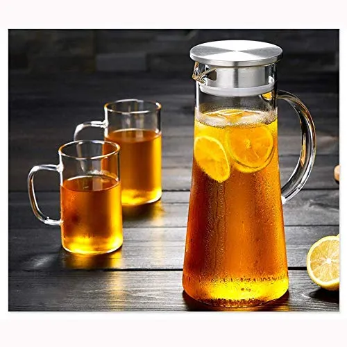 Aeternum Glass Water Jug with Lid Glass Pitcher Hot Water Jug Milk Carafe Glass Water Jug for Dining Table 1300 ml