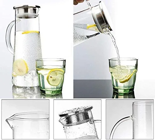 Aeternum Glass Water Jug with Lid Glass Pitcher Hot Water Jug Milk Carafe Glass Water Jug for Dining Table 1300 ml