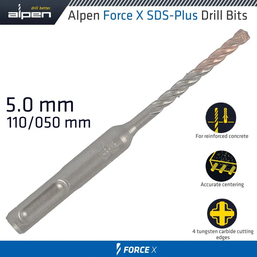 ALPEN FORCE X 5.0 x 110/050 SDS-PLUS DRILL BIT X4 CUTTING EDGES - BULK ALP762005