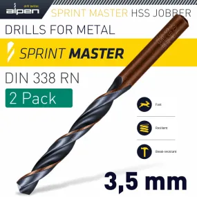 ALPEN HSS SPRINT MASTER  3.5MM X2 SLEEVED DIN338 ALPEN DRILL BIT ALP6180035