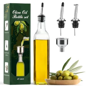 AOZITA 17oz Clear Glass Olive Oil Dispenser Bottle - 500ml Oil & Vinegar Cruet with Pourers and Funnel - Olive Oil Carafe Decanter for Kitchen