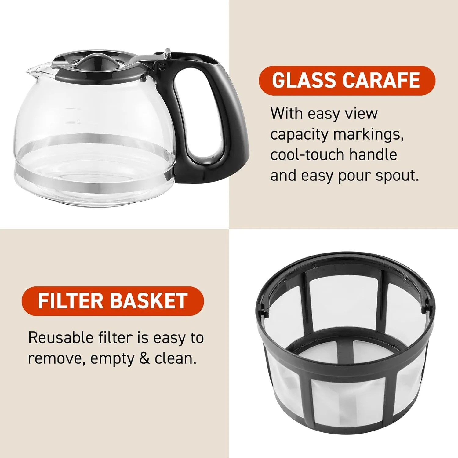 Automatic Brew & Drip Coffee Maker with Pause and Serve, Glass Carafe, Reusable Filter, On/Off Switch, Keep Warm, Water Level Indicator