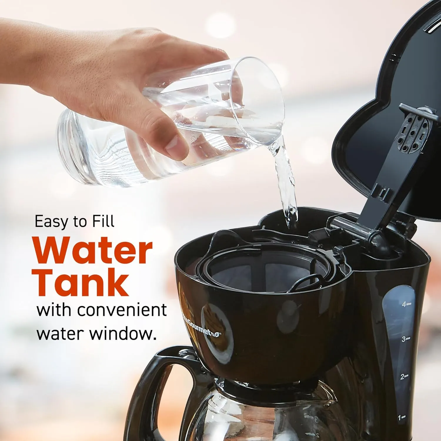 Automatic Brew & Drip Coffee Maker with Pause and Serve, Glass Carafe, Reusable Filter, On/Off Switch, Keep Warm, Water Level Indicator