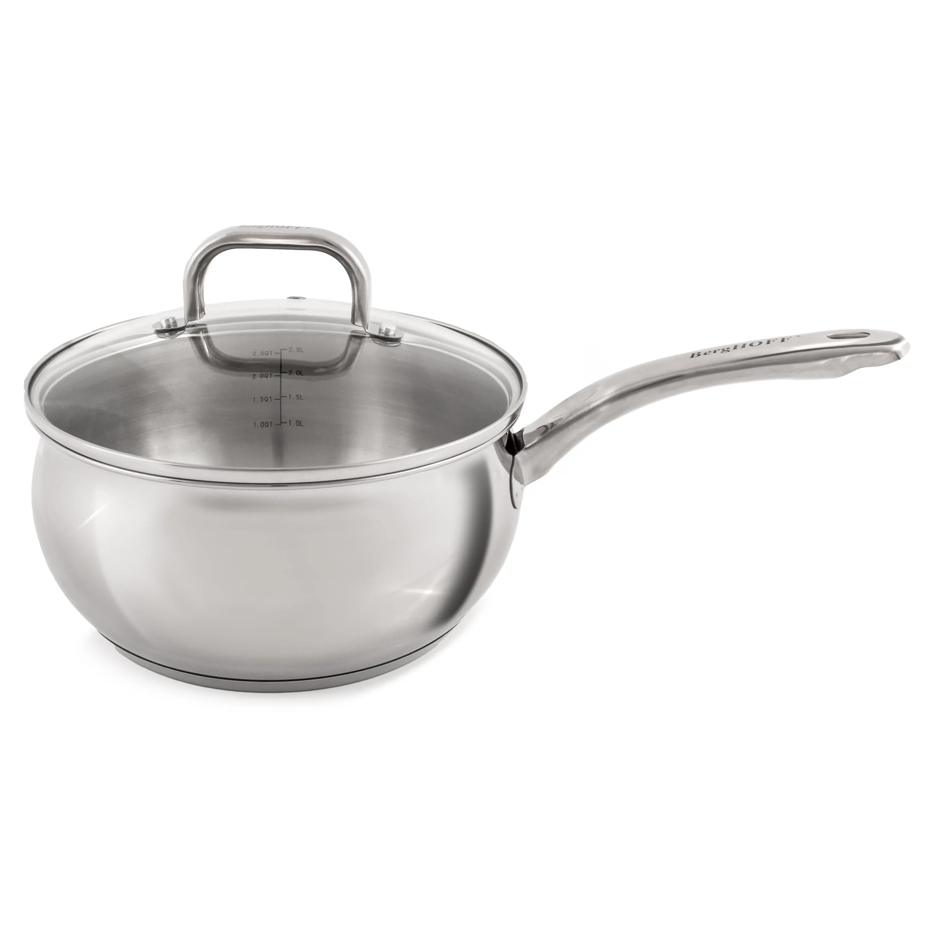 BergHOFF Belly Shape 3pc 18/10 Stainless Steel Fry Pan & Saucepan Cookware Set with Glass Lid