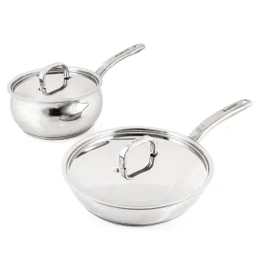 BergHOFF Belly Shape 3pc 18/10 Stainless Steel Skillet & Saucepan Cookware Set with SS Lids