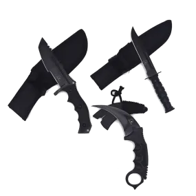 Black 7 1/2" & 8 1/2" Tactical Knife, 7 1/2" Karambit - 3 PCS Set