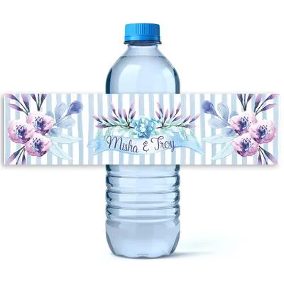 Blue Floral Watercolor Water Bottle Labels