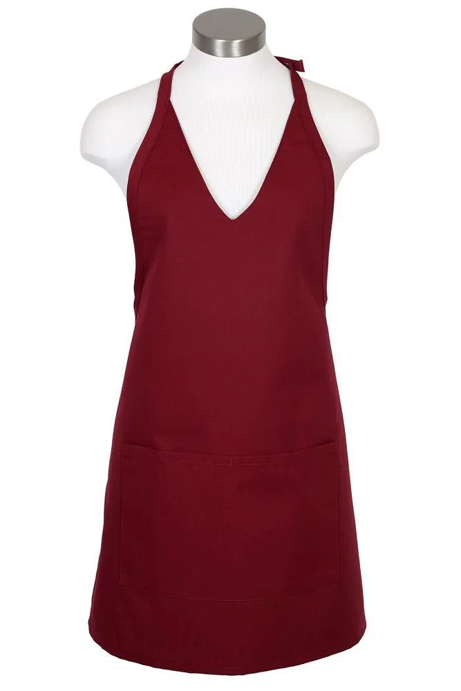 Burgundy V-Neck Bib Adjustable Apron (2 Patch Pockets)