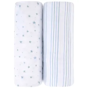 Changing Pad Cover | Cradle Sheet Set - Dusty Blue Stars