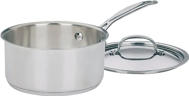 Cuisinart Chef's Classic 719-18 Sauce Pan with Cover, 2 qt Capacity, Aluminum, Polished Mirror, Riveted Handle :EA: QUANTITY: 1