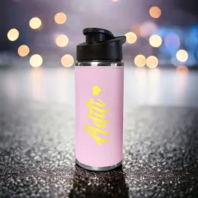 Custom Pink Water Bottle with Name - PU Leather Sipper Bottles (Gold & Silver)