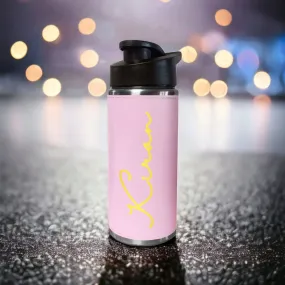 Customized Bottles Pink PU Leather &  Stainless Steel Sipper Bottle  for Girls