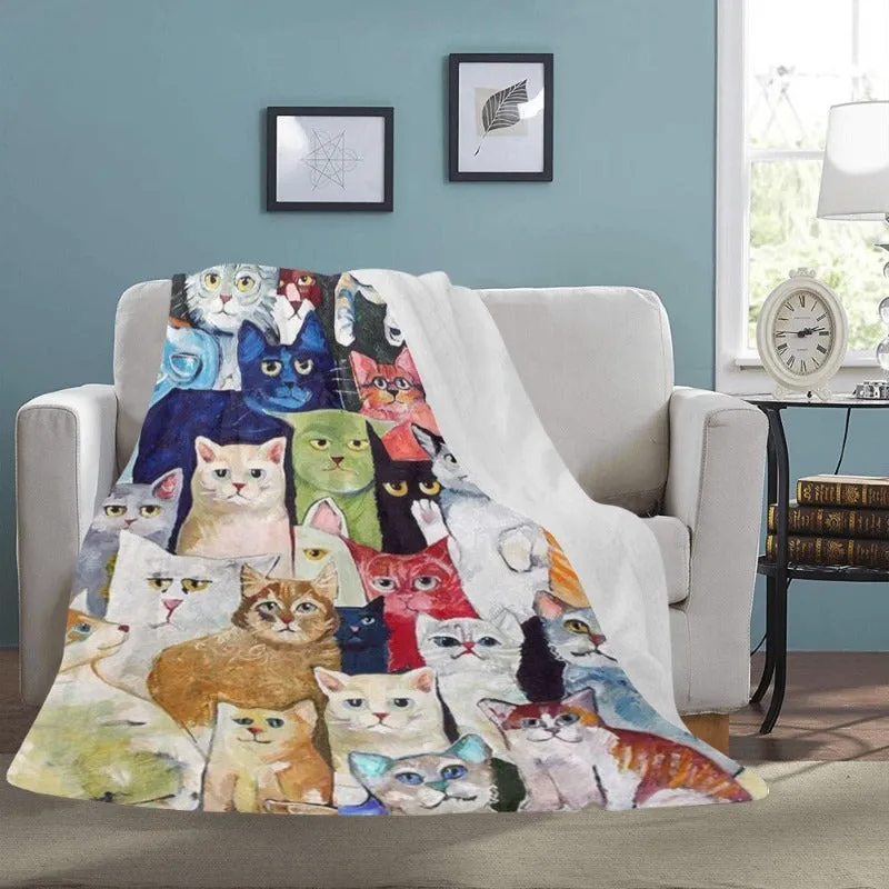 Cute Cats Print Fleece Blanket 60" x 80"