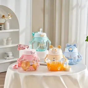 Cute Teddy Bear Shape Straw Water Bottle