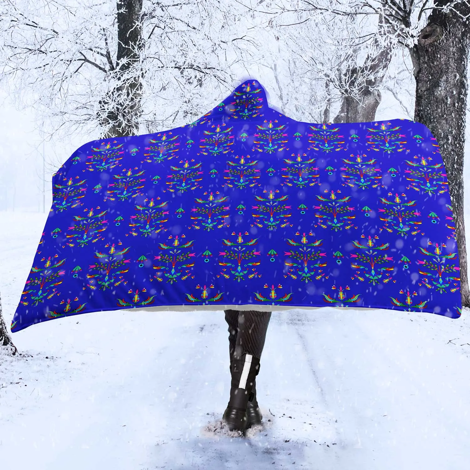 Dakota Damask Blue Hooded Blanket