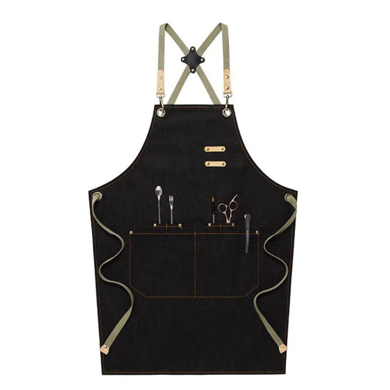 Denim Apron Custom Logo Serve Apron Personalized Studio Apron Chef Apron Work Apron M79-16A