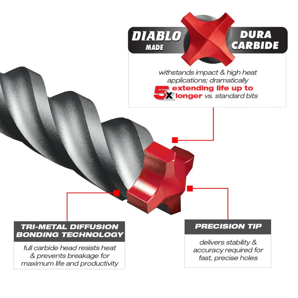 Diablo Tools DMAPL4080 1/4 in. x 6 in. x 8 in. Rebar Demon™ SDS-Plus 4-Cutter Full Carbide Head Hammer Bit