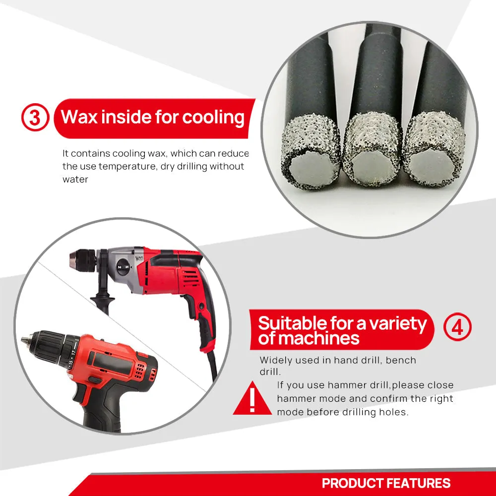 DT-DIATOOL Dry Diamond Drill Bits with Hex Shank for Tile Porcelian Marble Granite Brick 5/6/8/10/12/14mm