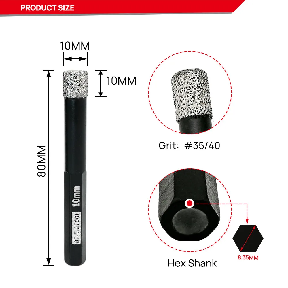 DT-DIATOOL Dry Diamond Drill Bits with Hex Shank for Tile Porcelian Marble Granite Brick 5/6/8/10/12/14mm