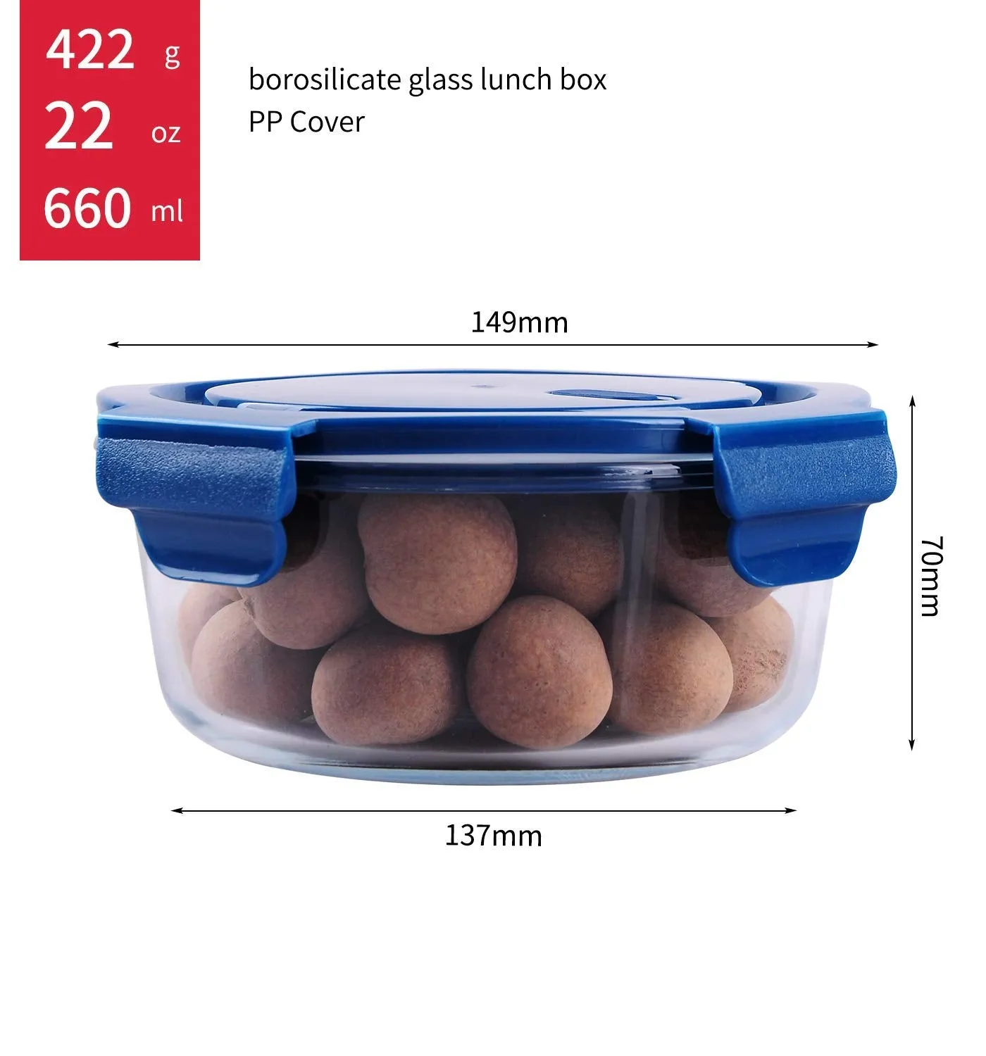 Evolluxi® 660 ML Glass Food Storage Containers with Blue Lids, Glass Meal Prep Containers, Airtight Glass Lunch,BPA Free & Leak Proof [ BLUE] (ROUND, 3)