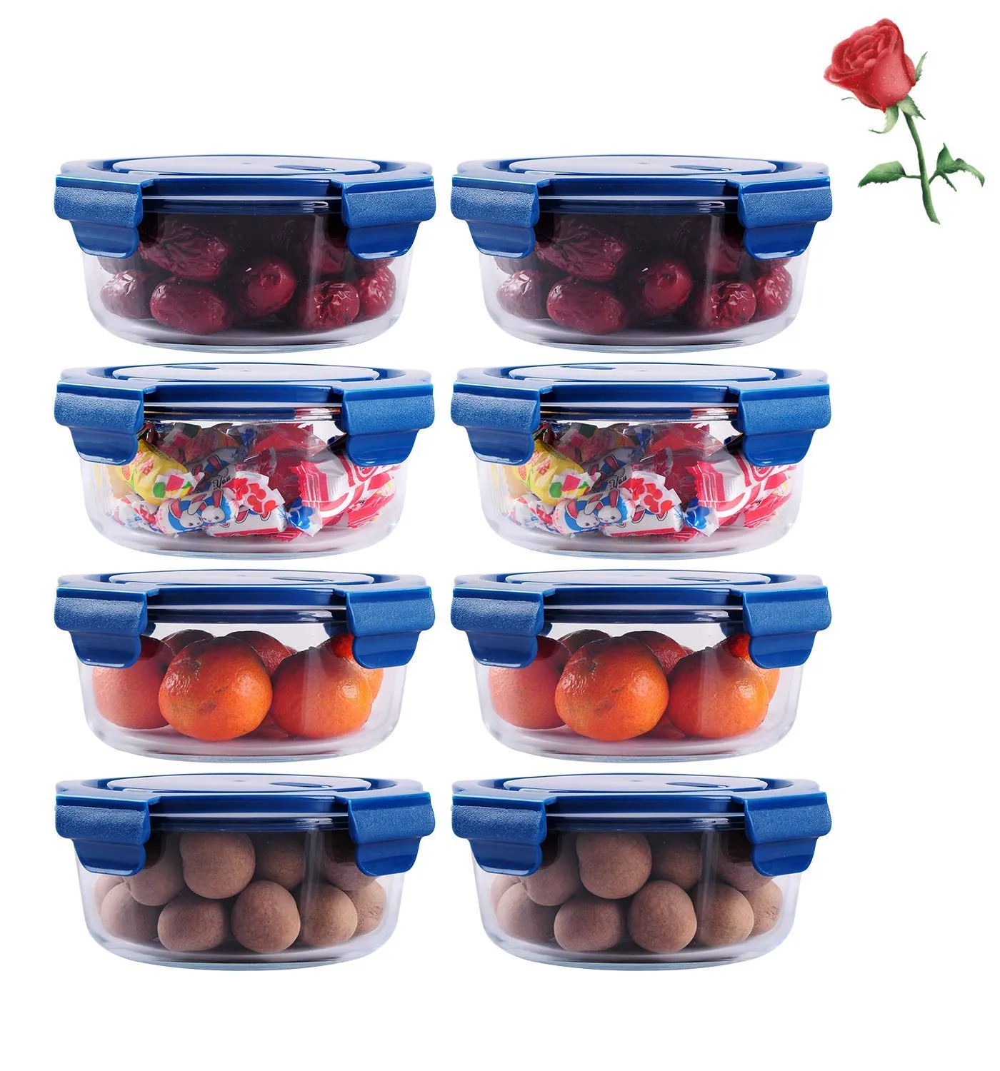 Evolluxi® 660 ML Glass Food Storage Containers with Blue Lids, Glass Meal Prep Containers, Airtight Glass Lunch,BPA Free & Leak Proof [ BLUE] (ROUND, 3)