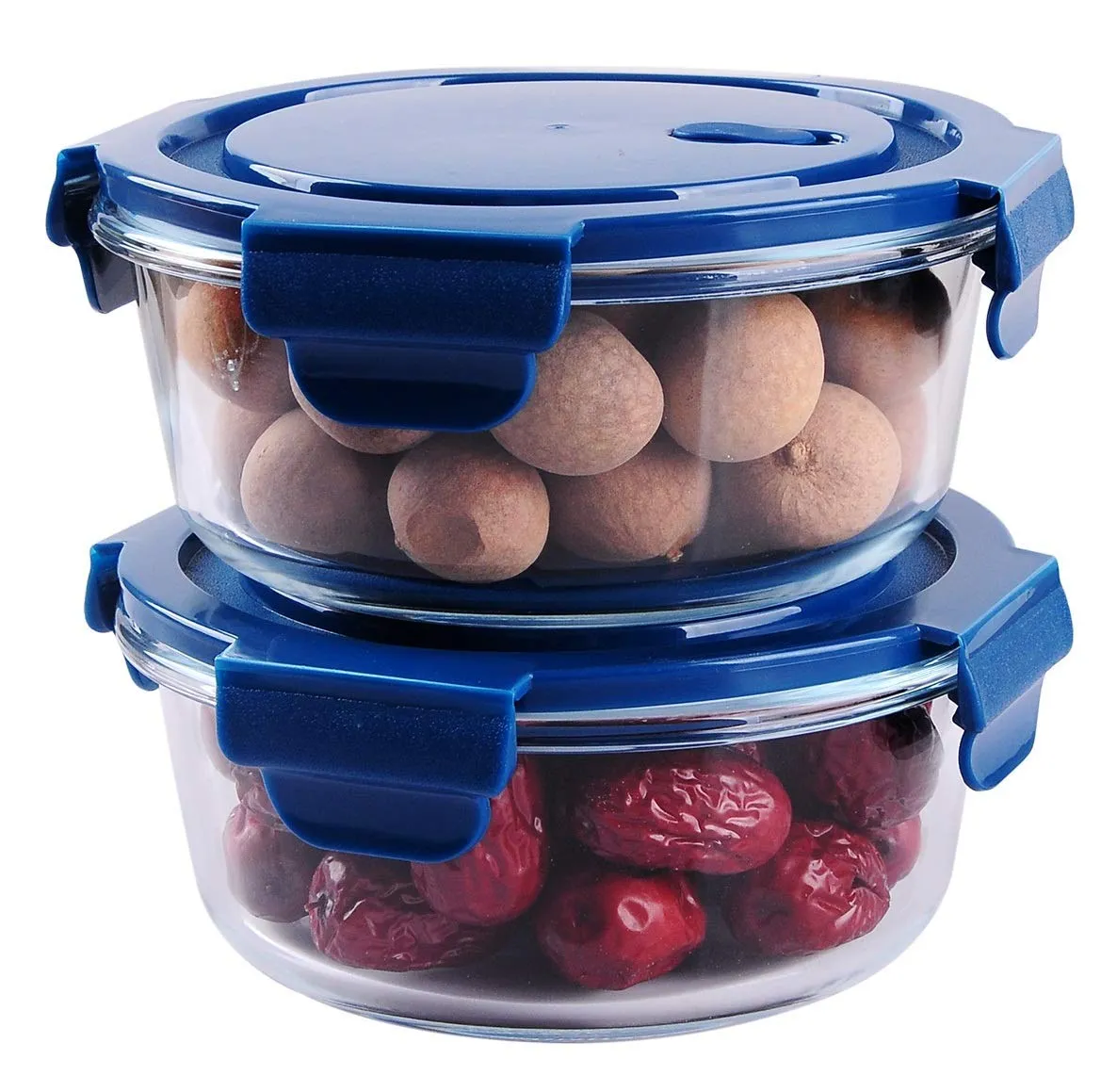 Evolluxi® 660 ML Glass Food Storage Containers with Blue Lids, Glass Meal Prep Containers, Airtight Glass Lunch,BPA Free & Leak Proof [ BLUE] (ROUND, 3)