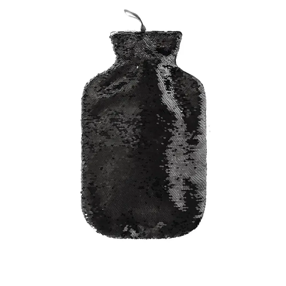 Fashy Hot Water Bottle With Black Sequin Cover