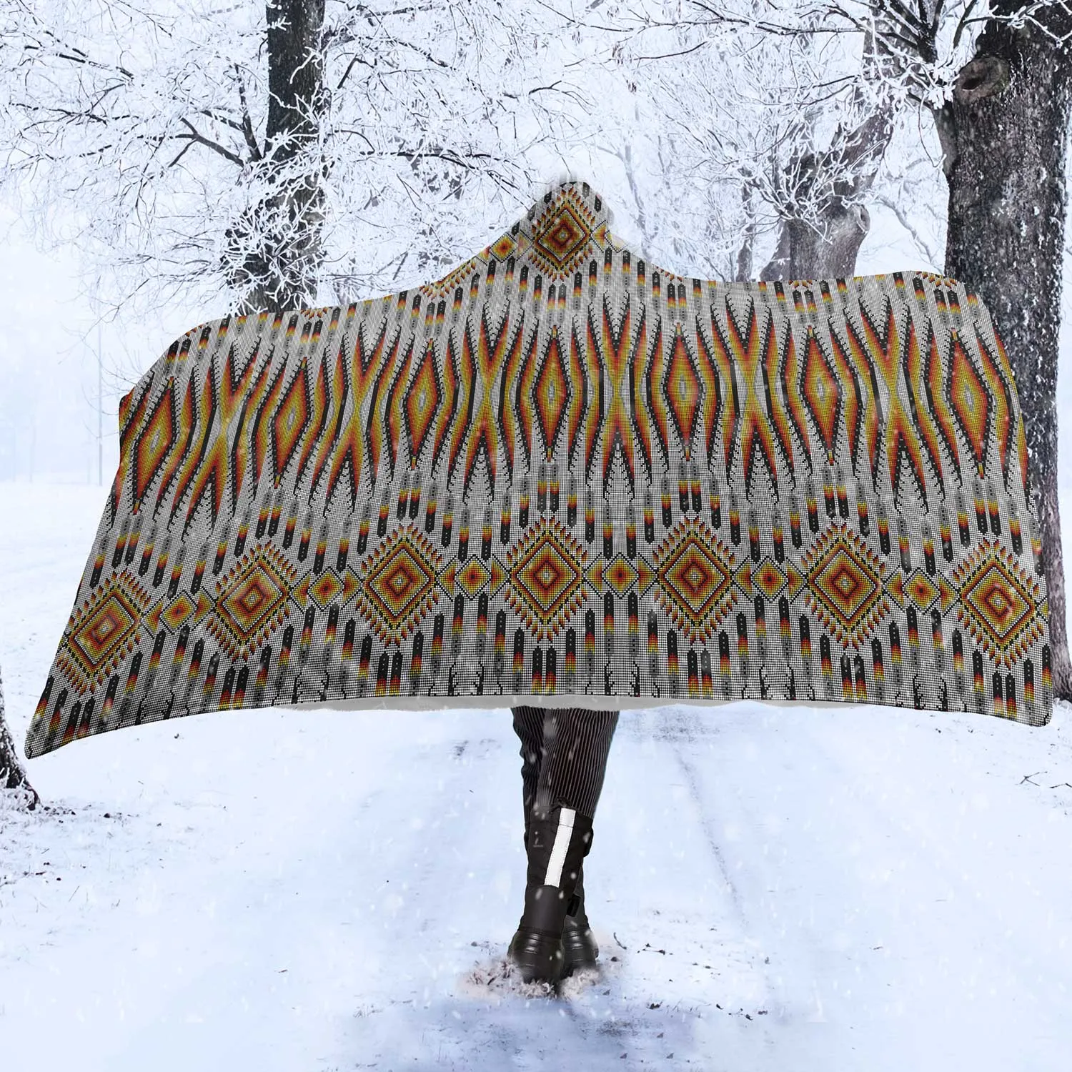 Fire Feather White Hooded Blanket