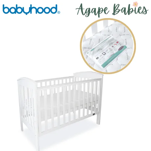 [FOC Assembly] (1 yr warranty) Babyhood Classic Curve Cot  4 In 1 White   Breath Eze Cot Mat - (Bundle Pack)