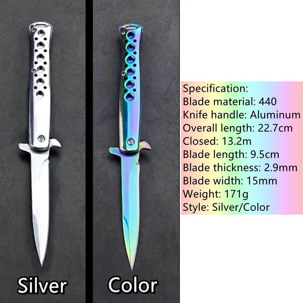 Folding Pocket Knife – Rainbow Coated Stainless Steel Blade and Liner, Aluminum Handle w/Lanyard Hole, Small, Lightweight Every Day Carry, Outdoor,EDC