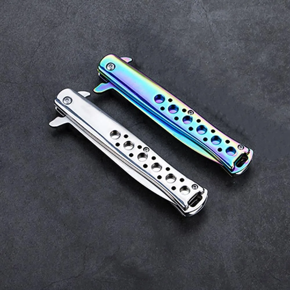 Folding Pocket Knife – Rainbow Coated Stainless Steel Blade and Liner, Aluminum Handle w/Lanyard Hole, Small, Lightweight Every Day Carry, Outdoor,EDC