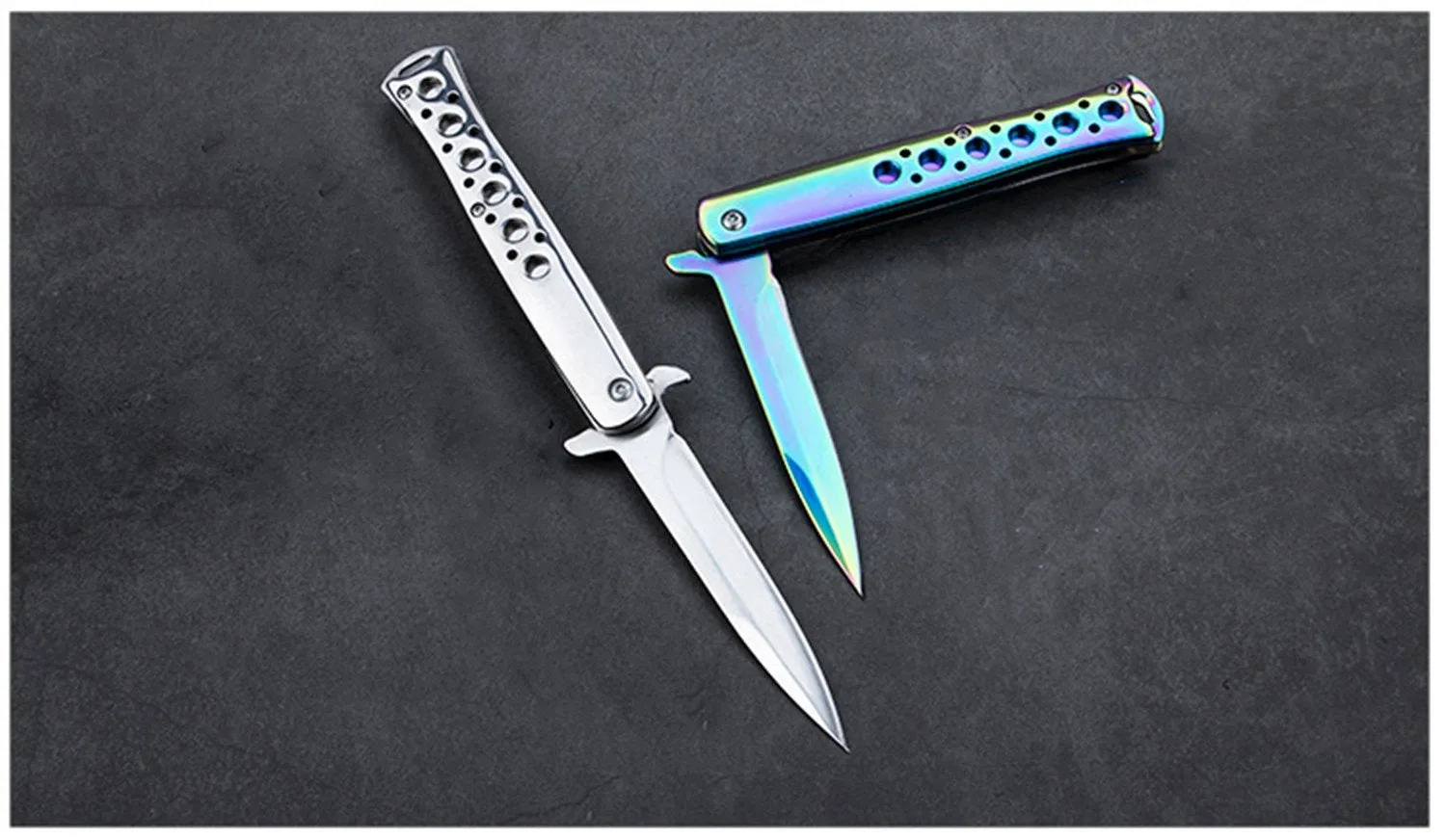 Folding Pocket Knife – Rainbow Coated Stainless Steel Blade and Liner, Aluminum Handle w/Lanyard Hole, Small, Lightweight Every Day Carry, Outdoor,EDC