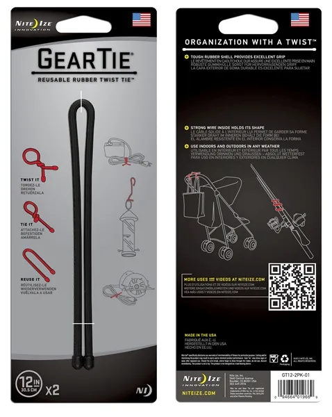 Gear Tie 12"-Black 2 Pk