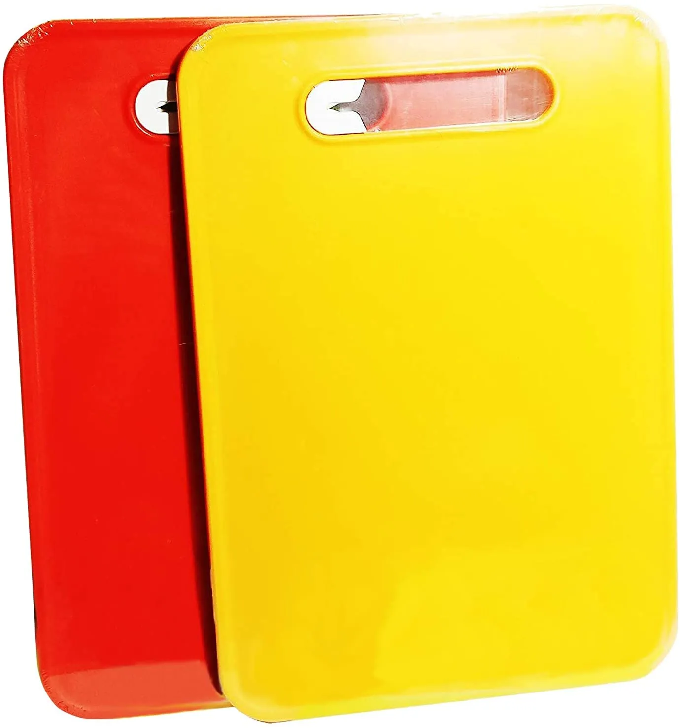 Heart Home Plastic 2 in 1 Knife Sharpener 2 Pieces Chopping Cutting Board (Yellow & Red) - (CTHH013147)