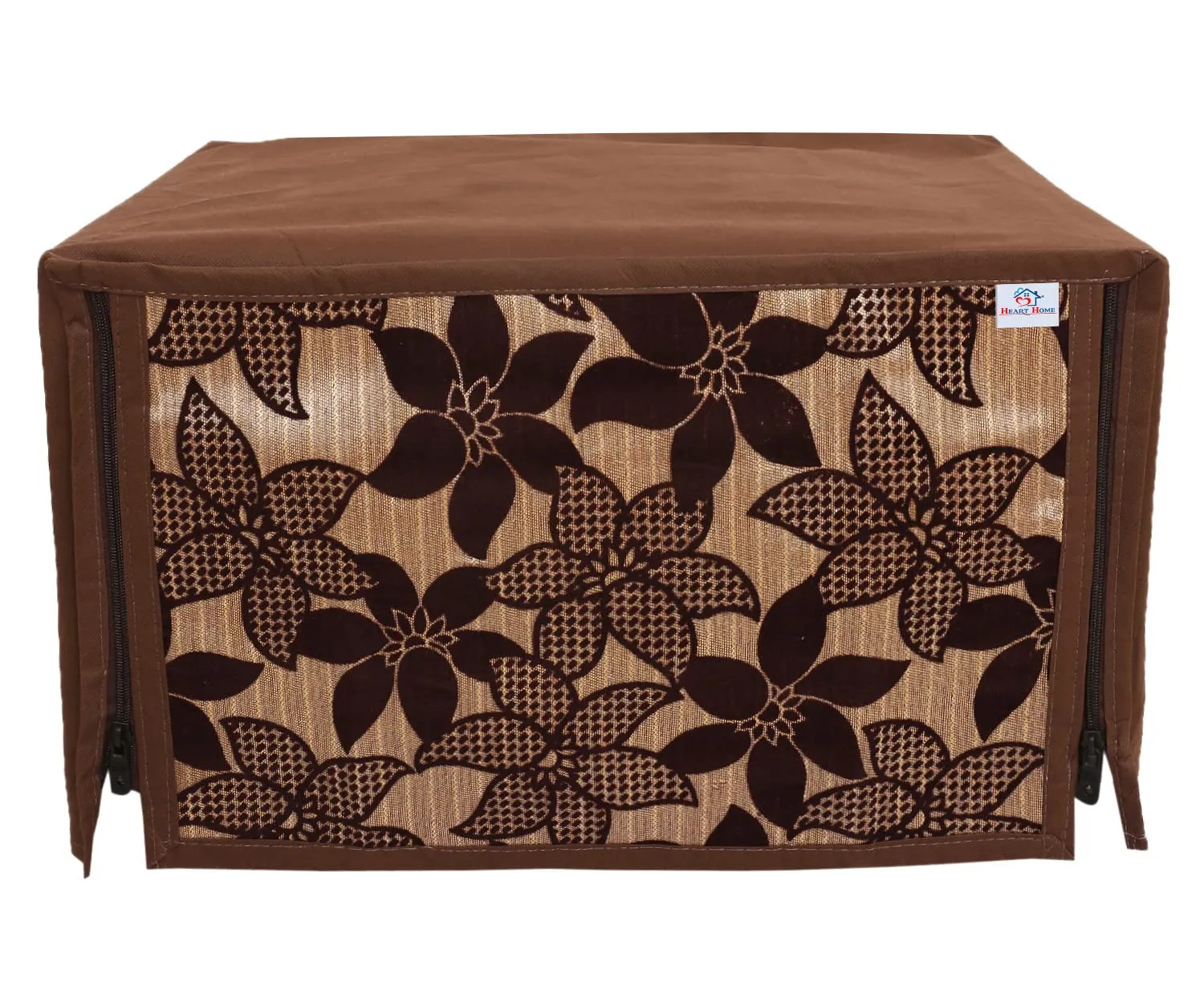 Heart Home Velvet Flower Printed Microwave Oven Cover, Dustproof Machine Protector Cover,23 LTR. (Brown)-HS43HEARTH26058