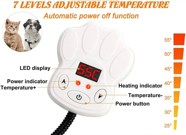 Heating Pad 65 x 40cm High Quality CE Safety Cert Dog Pet Cat Rabbit Multifunction Switch Control Chew Bite Water Proof