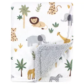 Hudson Baby Plush Blanket with Sherpa Back, Safari