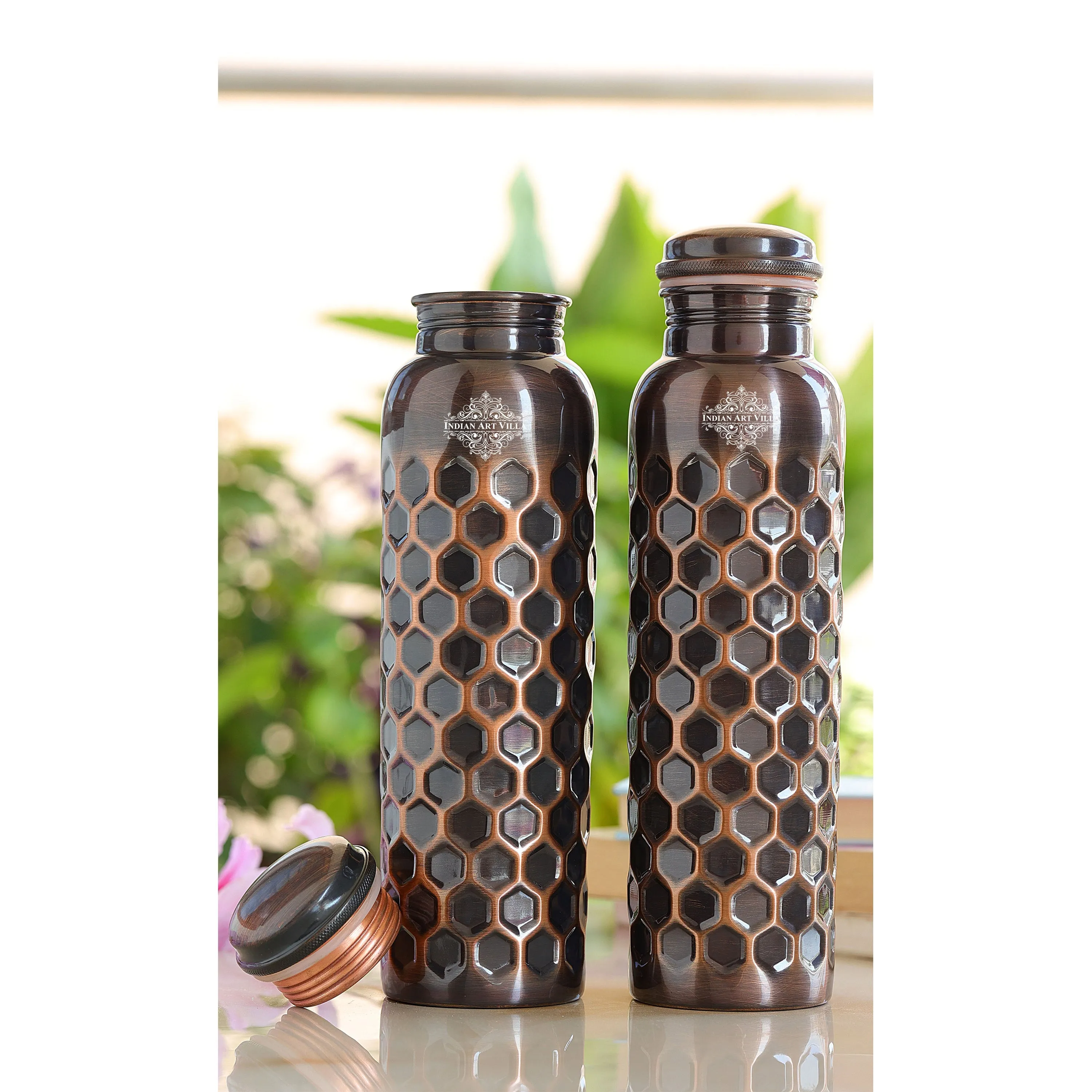 Indian Art Villa Antique Diamond Design Copper Bottle, Stoarge water & Travelling Purpose, Gift Item