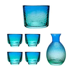 Japanese Sake Sets include 1 Sake Pot   4 Sake Cups   1 Bowl Tokkuri Bottle Ochoko Cups Decanter Carafe Set Glass Gifts for Saki Lover Party (blue)