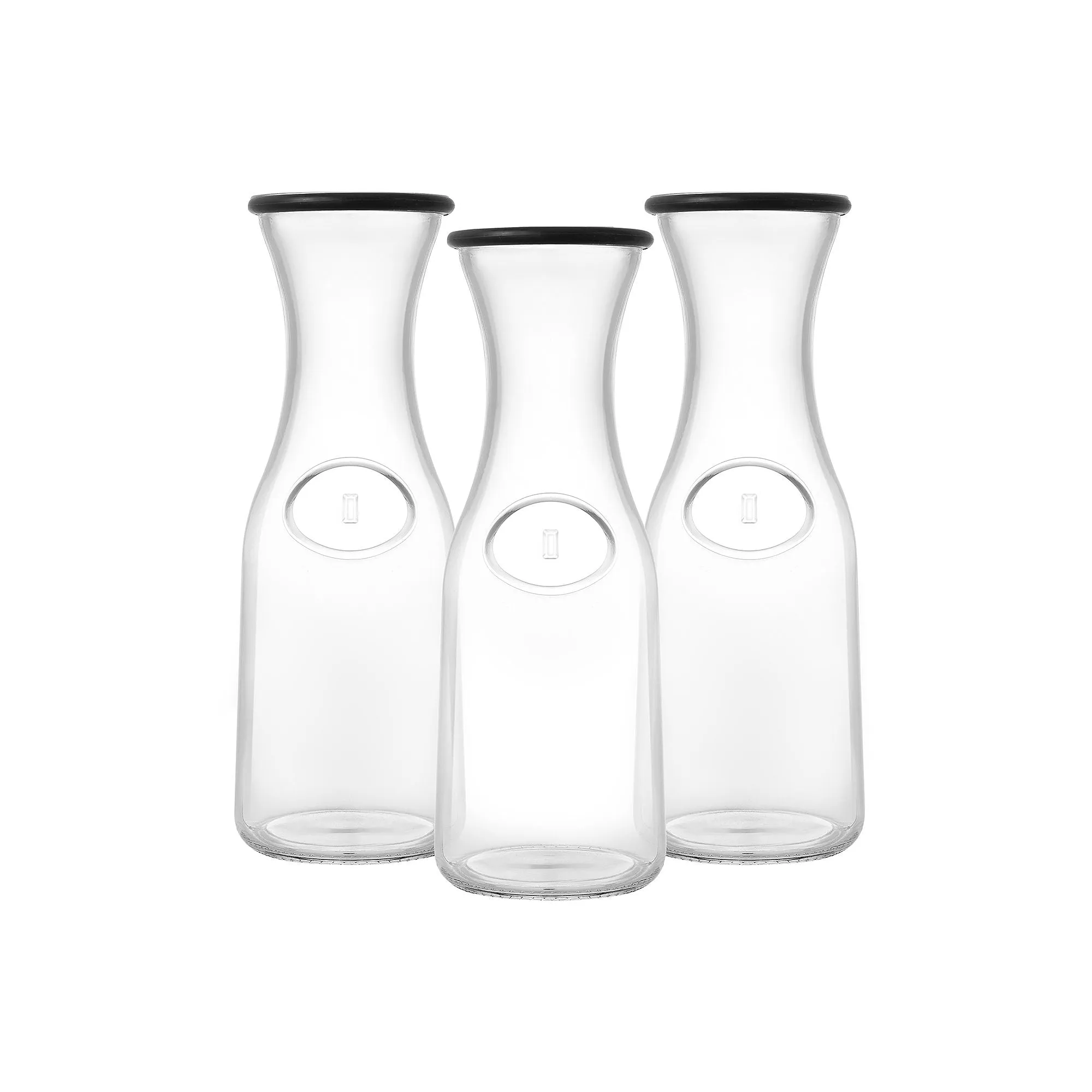 Joyjolt Hali Glass Bottle Pitcher With 6 Lids - 35 Oz - Set Of 3 Water Carafe - CLEAR ONE SIZE