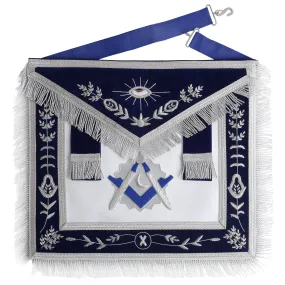 Junior Deacon Blue Lodge Officer Apron - Navy Blue Velvet With Silver Side Tabs