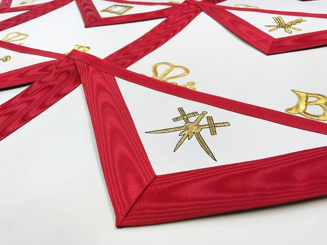 Junior Warden Scottish Rite Apron - Red Moire Gold Embroidery