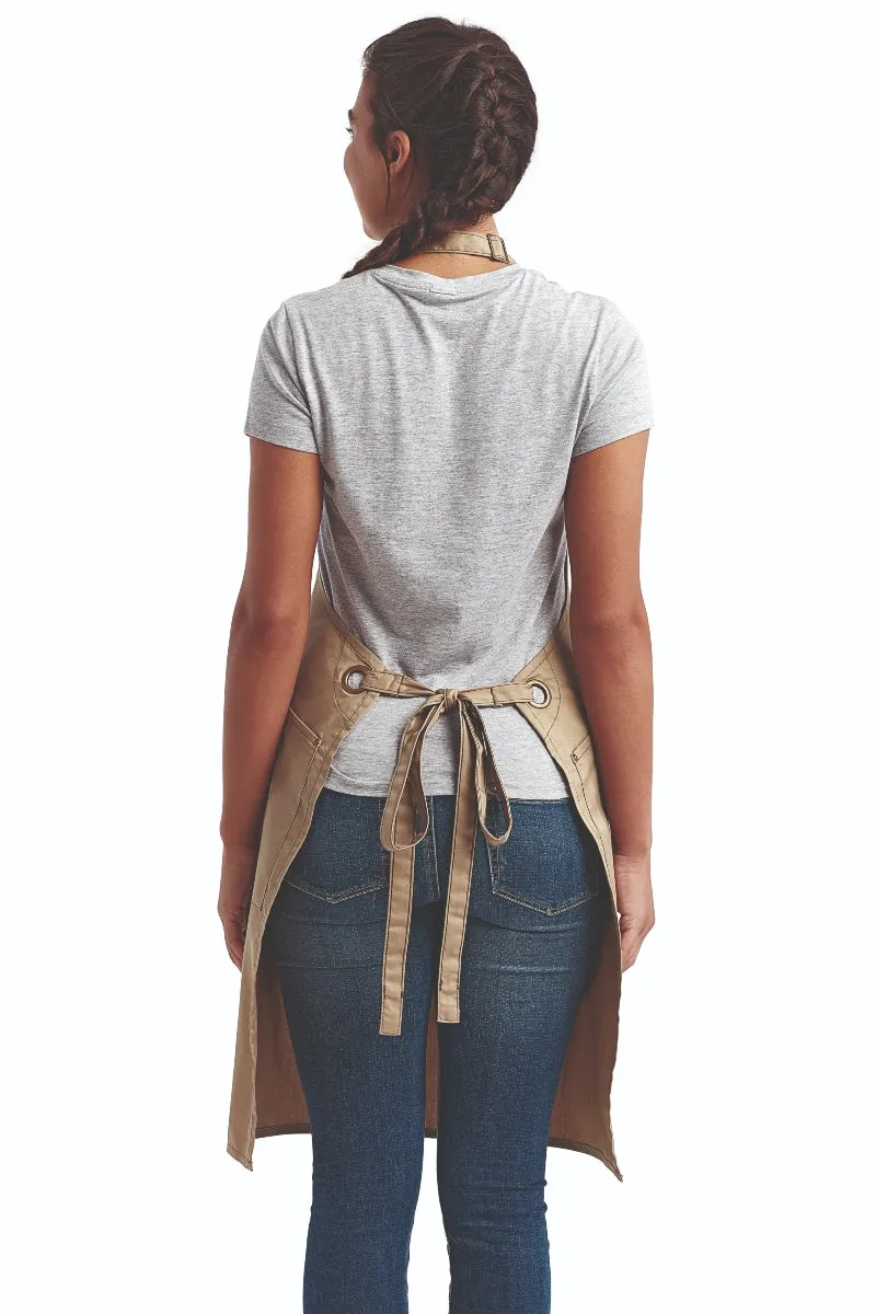 Khaki ‘Barley’ Sustainable Bib Apron (3 Pockets)